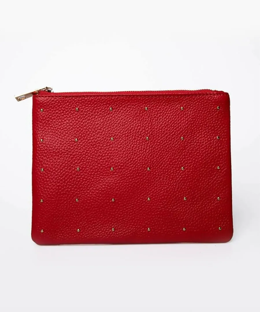 Studs leather pouch | DOT LEATHER POUCH M