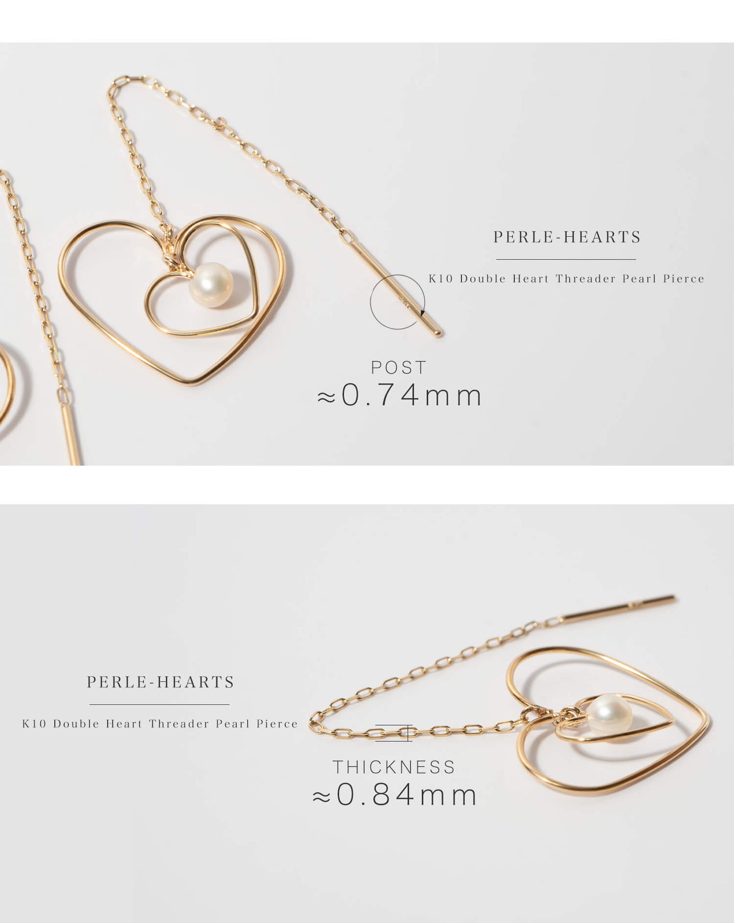 Double Heart Threader Pearl Earrings | PERLE-HEARTS-PE