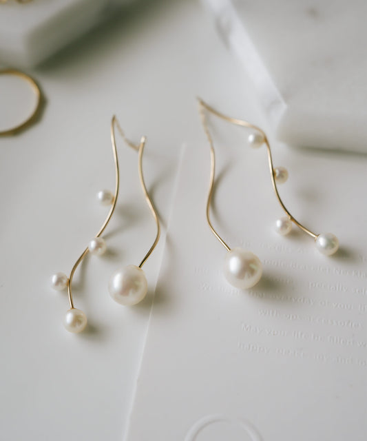 10K Baby Pearl Long Earrings | RITVA