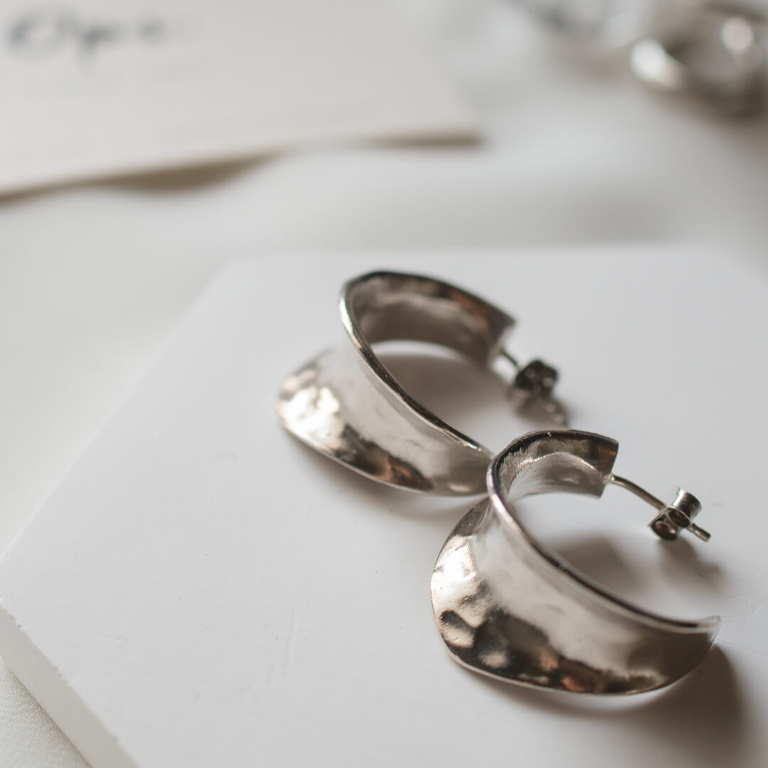 Silver925 Hammerd Hoop Earrings Ops. Jewelry