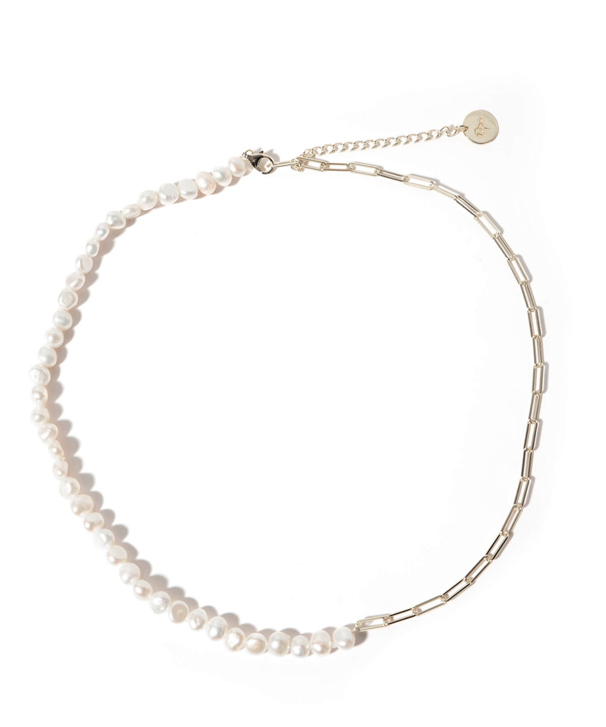 Baroque pearl link chain necklace silver
