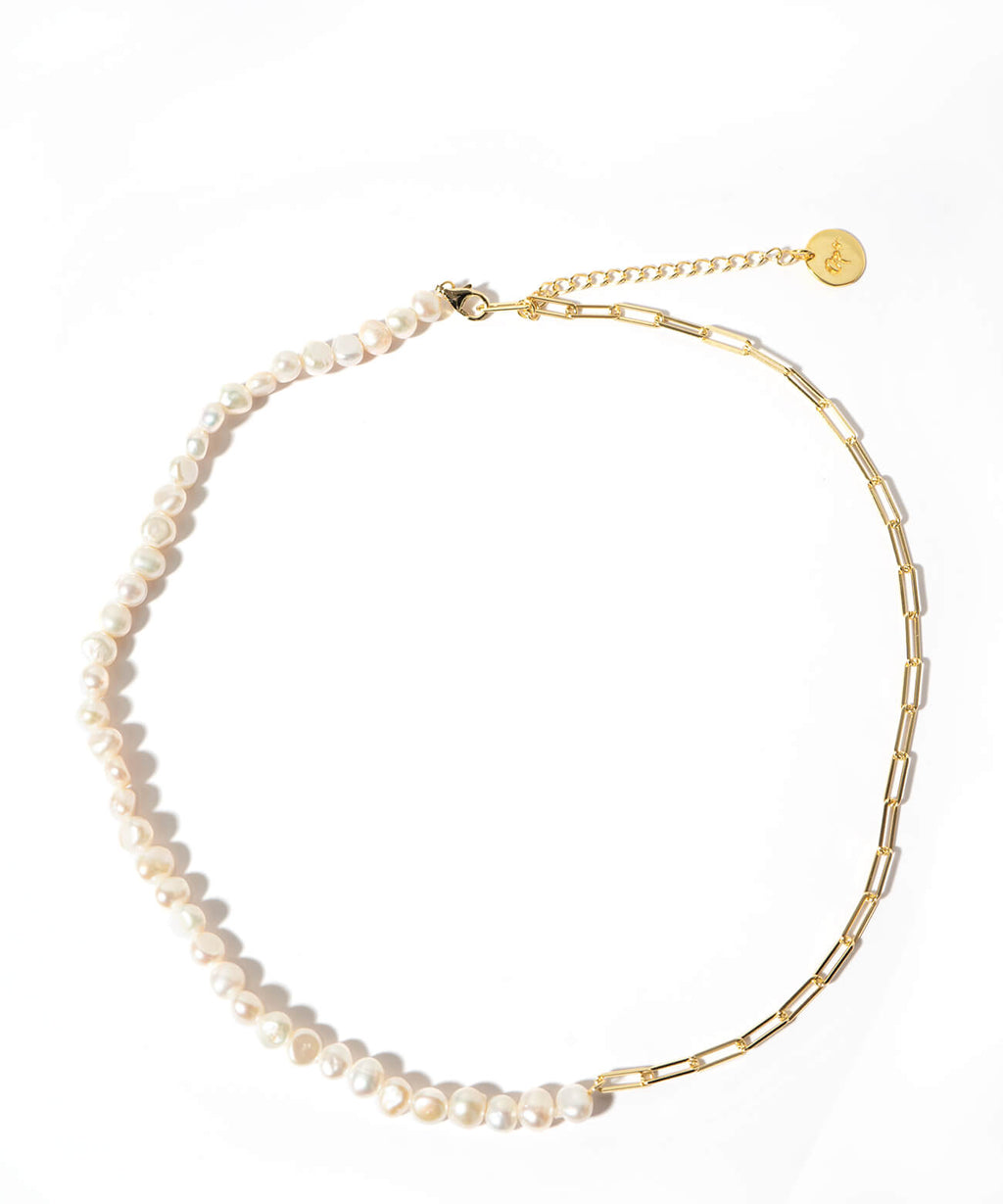 Baroque pearl link chain necklace yellow gold
