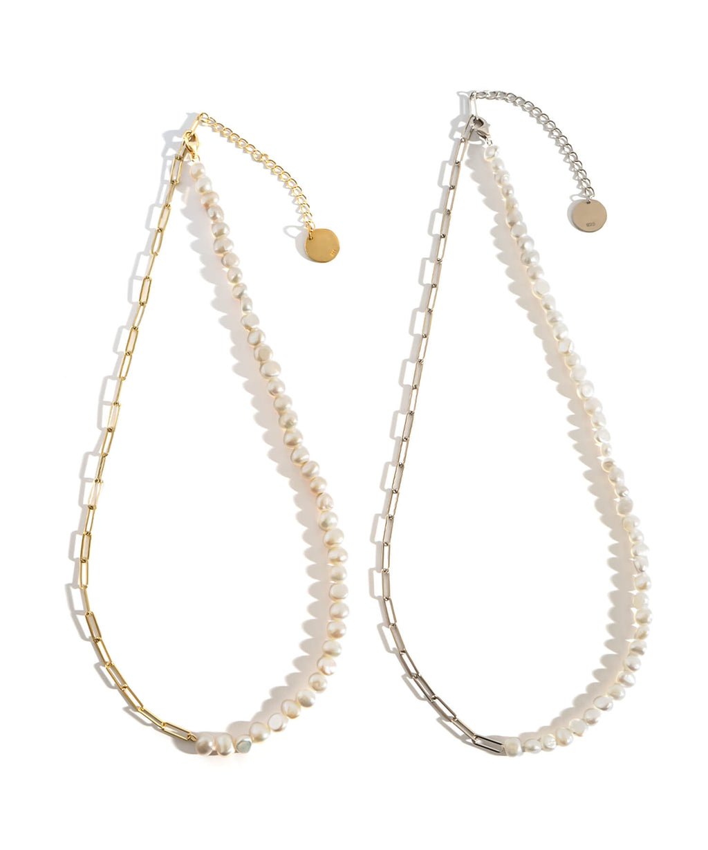 Baroque pearl link chain necklace