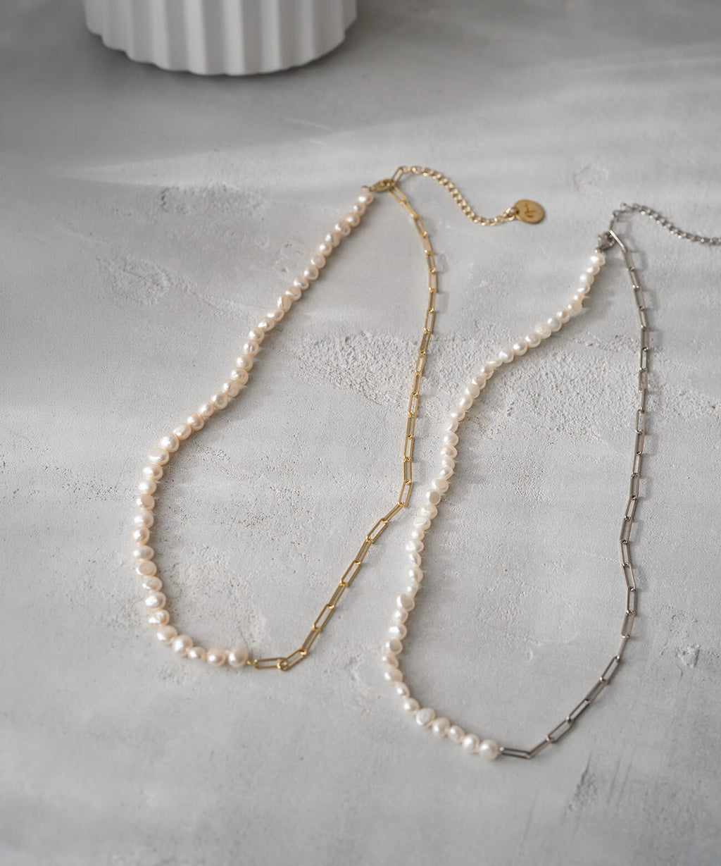 Baroque pearl link chain necklace both colors