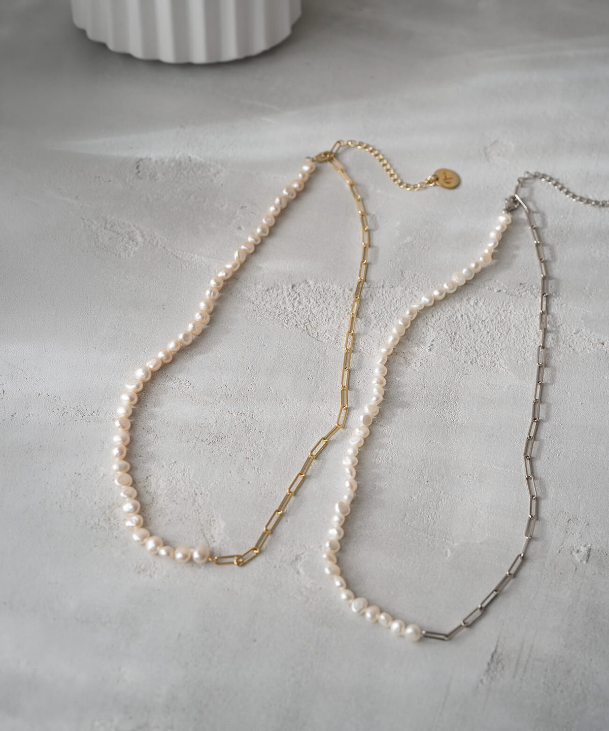 Baroque pearl link chain necklace both colors