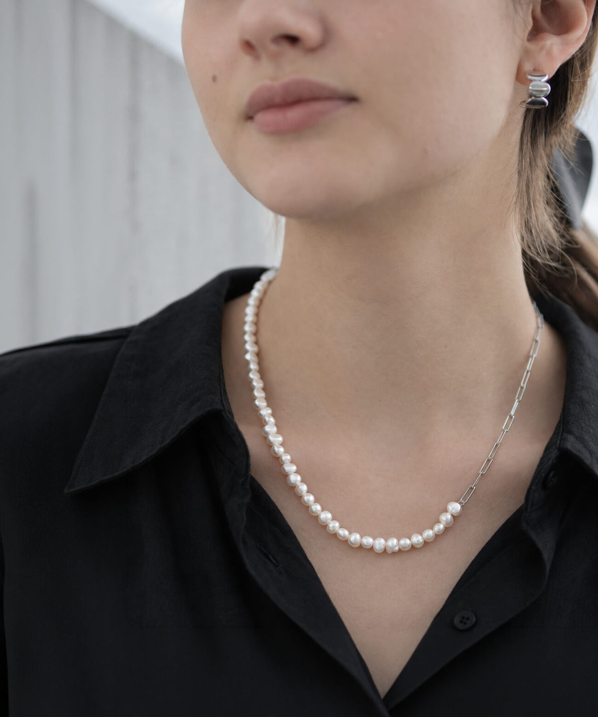 Baroque pearl link chain necklace