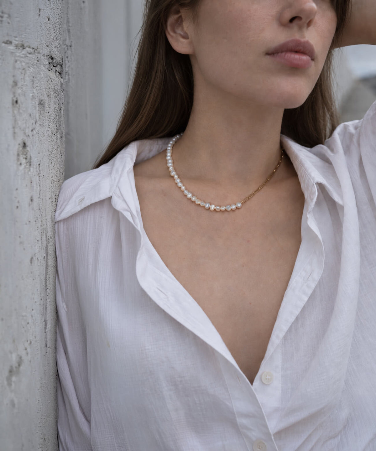 Baroque pearl link chain necklace 45cm