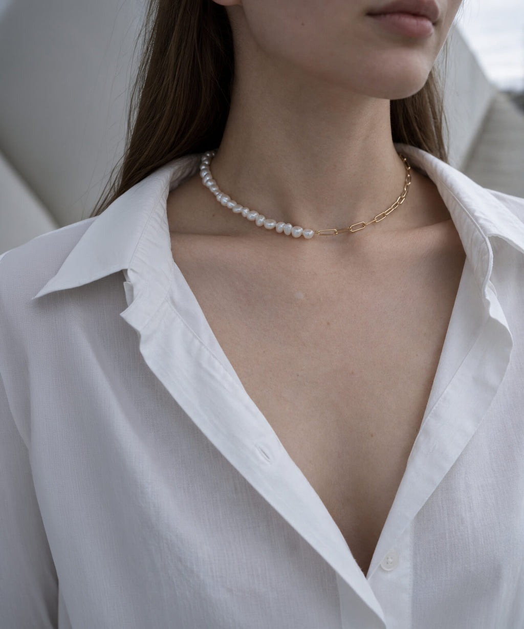 Baroque pearl link chain necklace 40cm