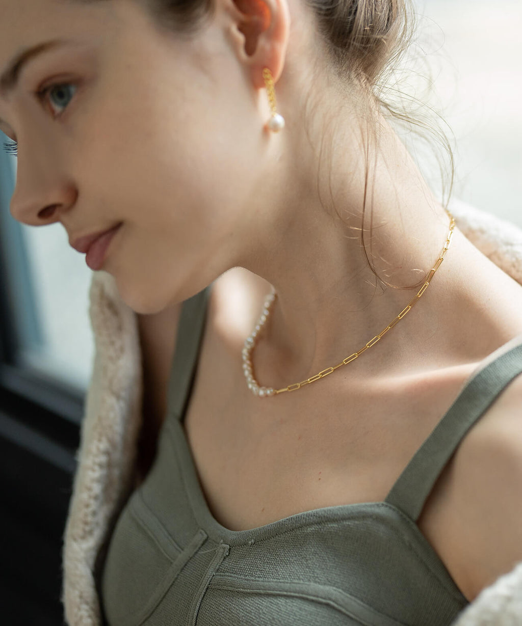 Baroque pearl link chain necklace