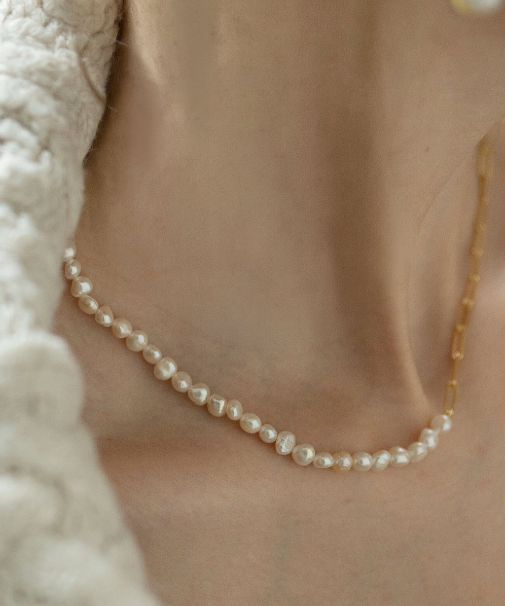 Baroque pearl link chain necklace