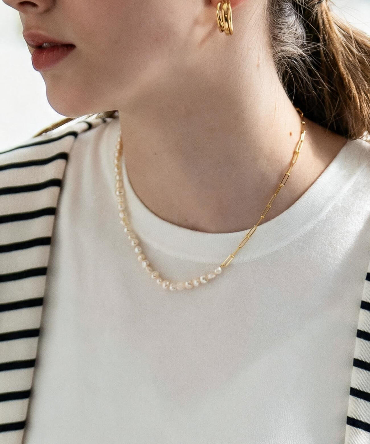 Baroque pearl link chain necklace