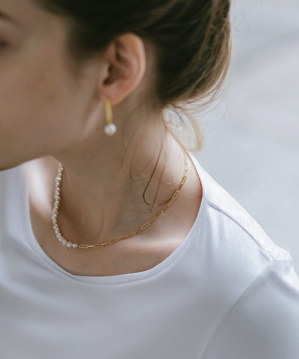 Baroque pearl link chain necklace