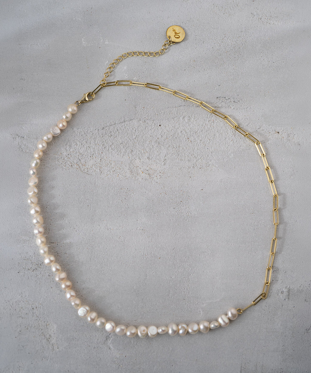 Baroque pearl link chain necklace yellow gold