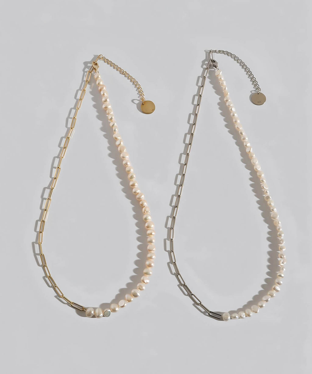 Baroque pearl link chain necklace both colors