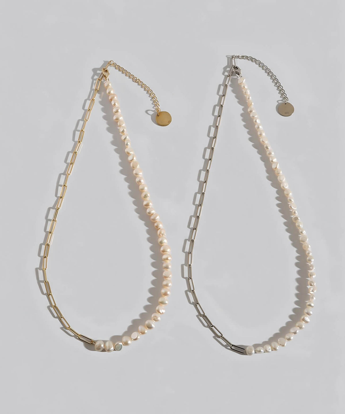 Baroque pearl link chain necklace both colors