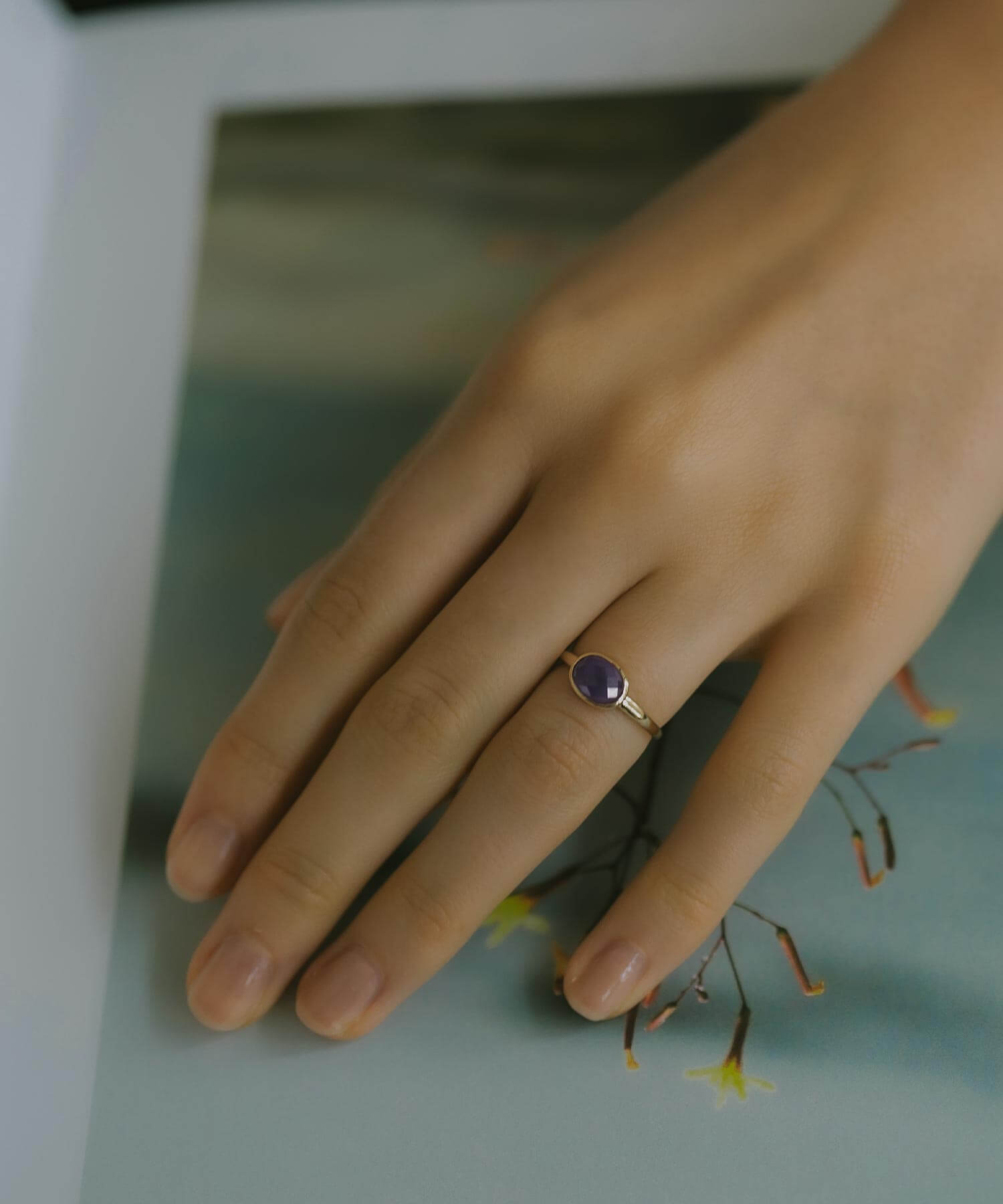 10K Gold Amethyst Obal Ring | GLOA-TVA