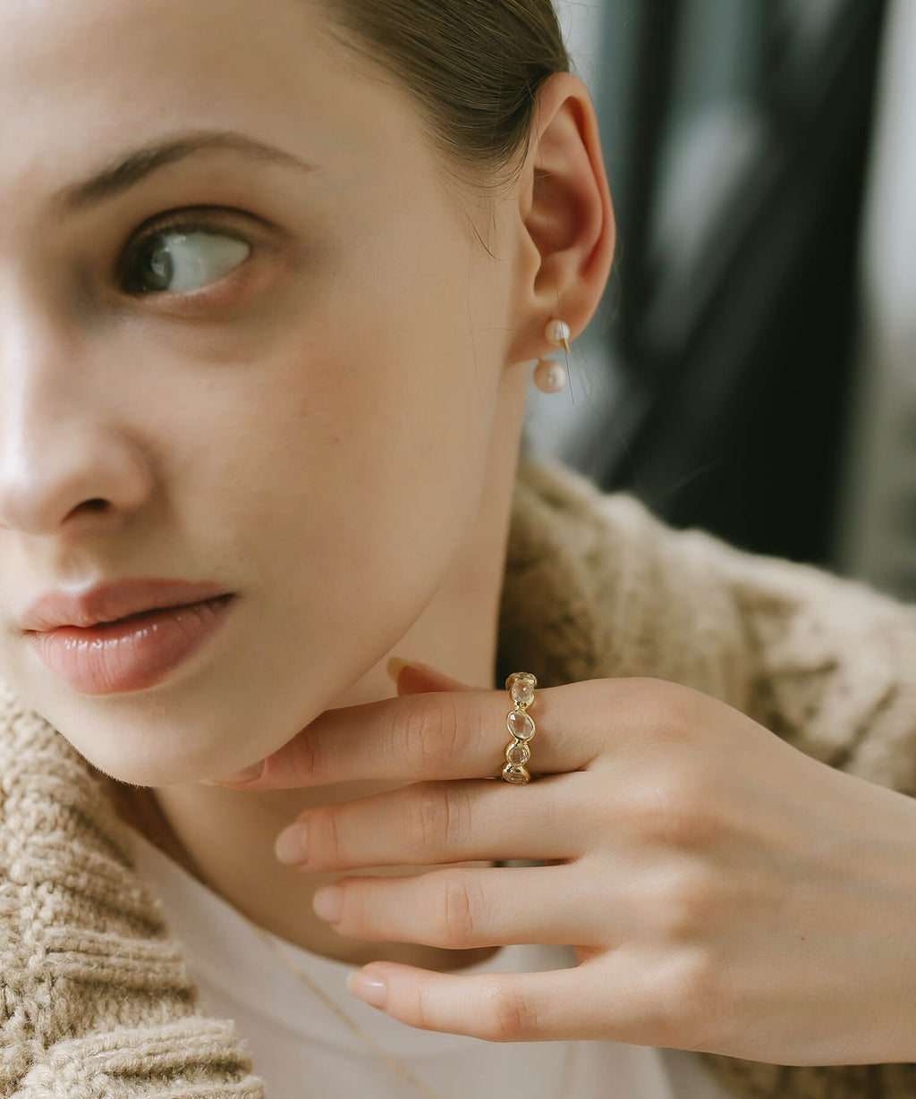 18K Gold Plated Sterling Silver White Quartz Eternity Gemstone Ring | ANTHEIA CRYSTA