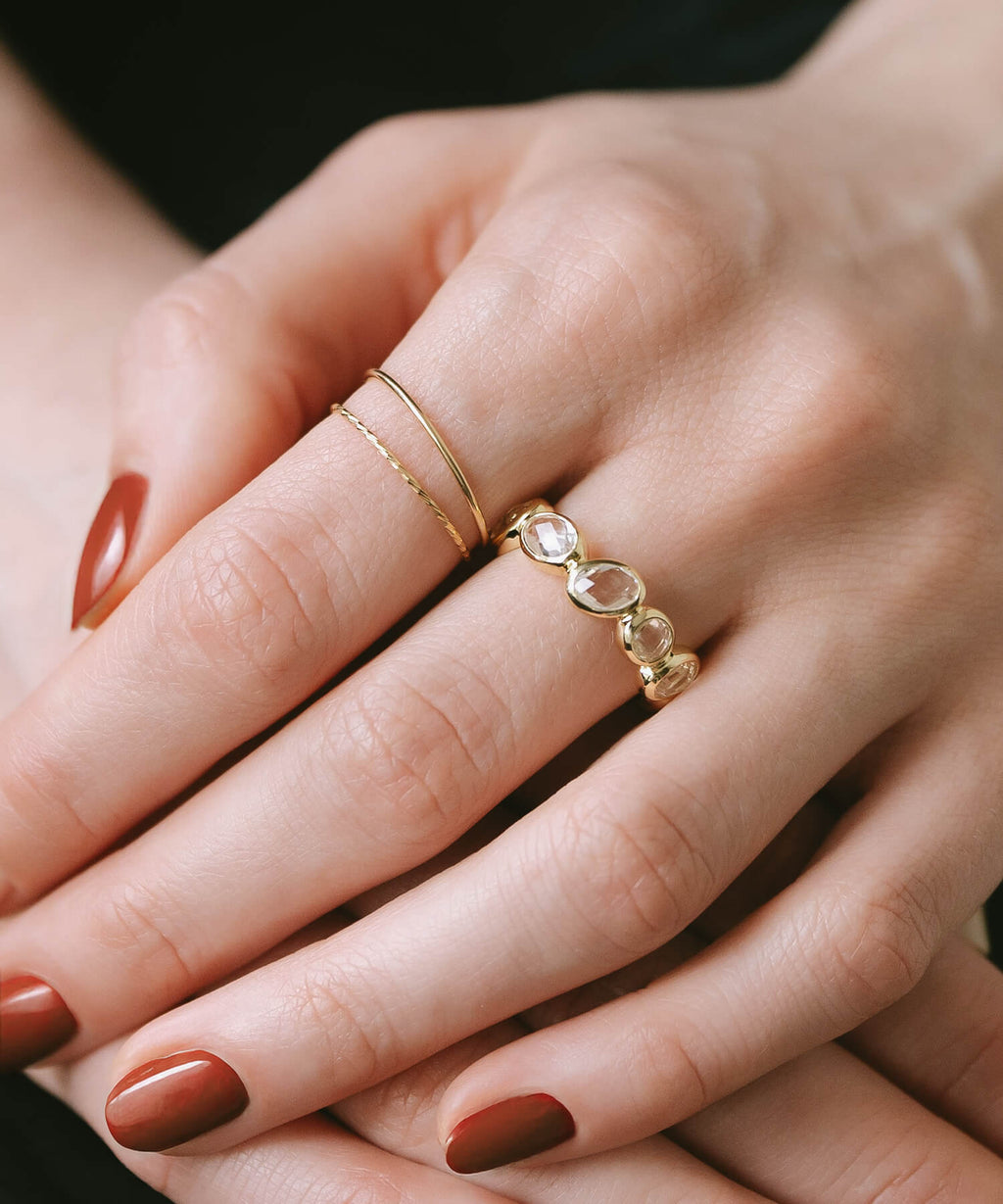 18K Gold Plated Sterling Silver White Quartz Eternity Gemstone Ring | ANTHEIA CRYSTA