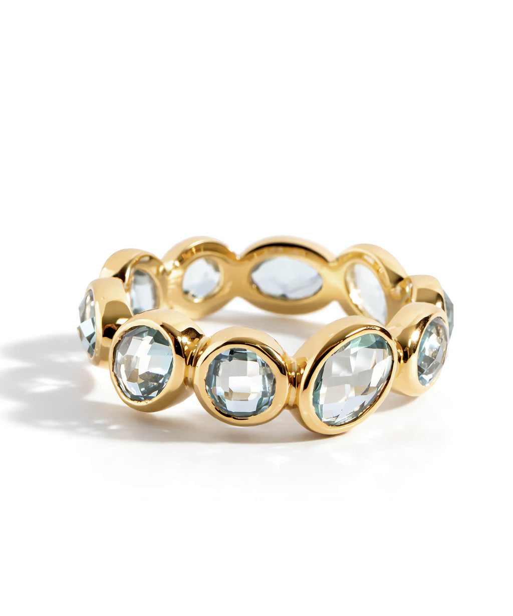 18K Gold Plated Sterling Silver Sky Blue Topaz Eternity Gemstone Ring | ANTHEIA AQUA