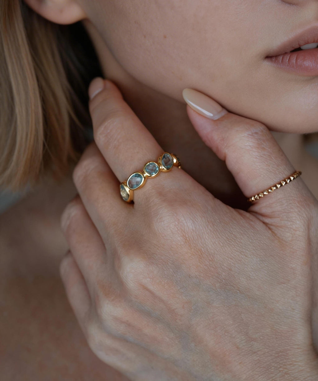 18K Gold Plated Sterling Silver Sky Blue Topaz Eternity Gemstone Ring | ANTHEIA AQUA
