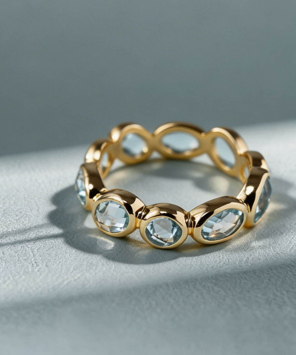18K Gold Plated Sterling Silver Sky Blue Topaz Eternity Gemstone Ring | ANTHEIA AQUA
