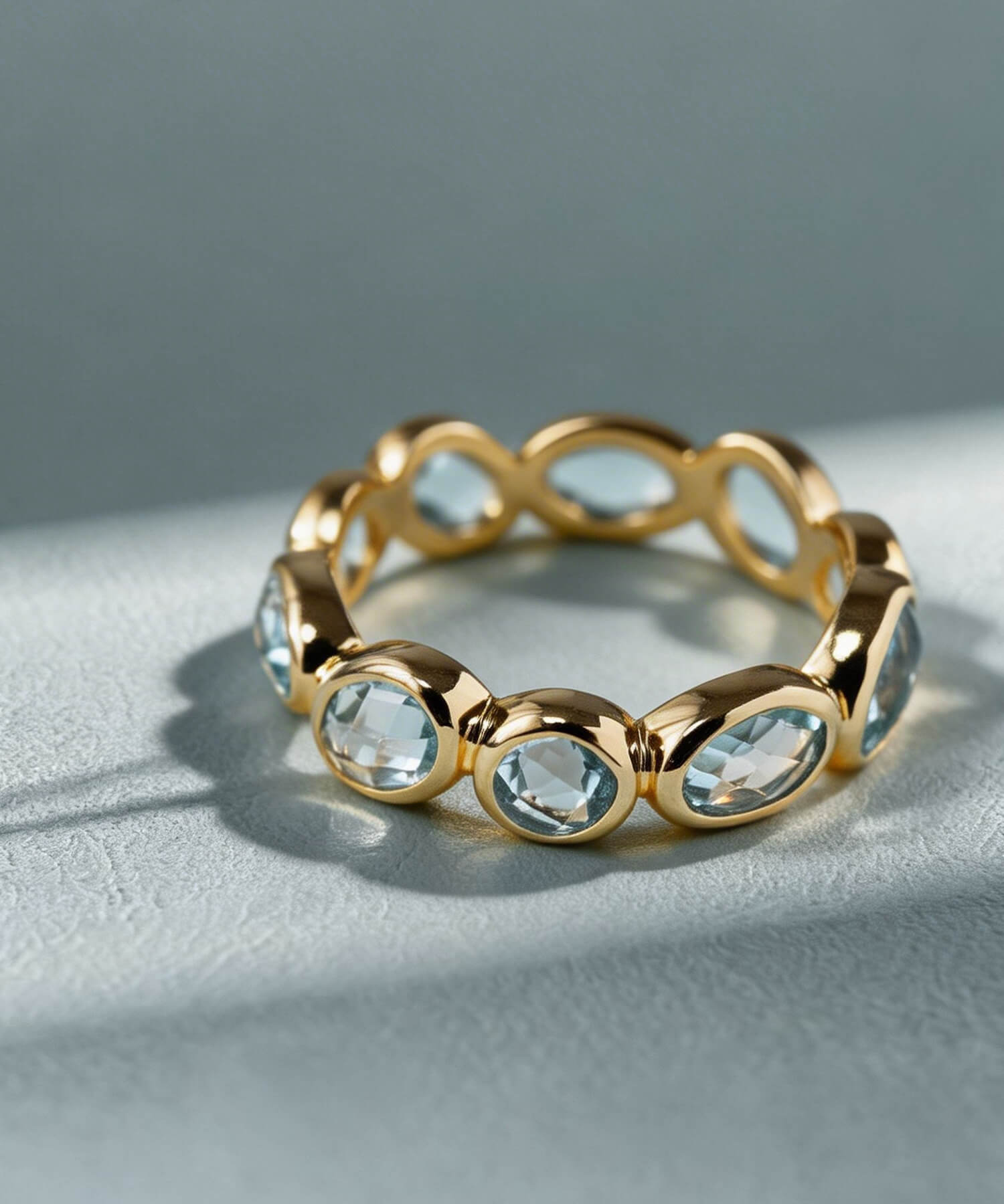 18K Gold Plated Sterling Silver Sky Blue Topaz Eternity Gemstone Ring | ANTHEIA AQUA