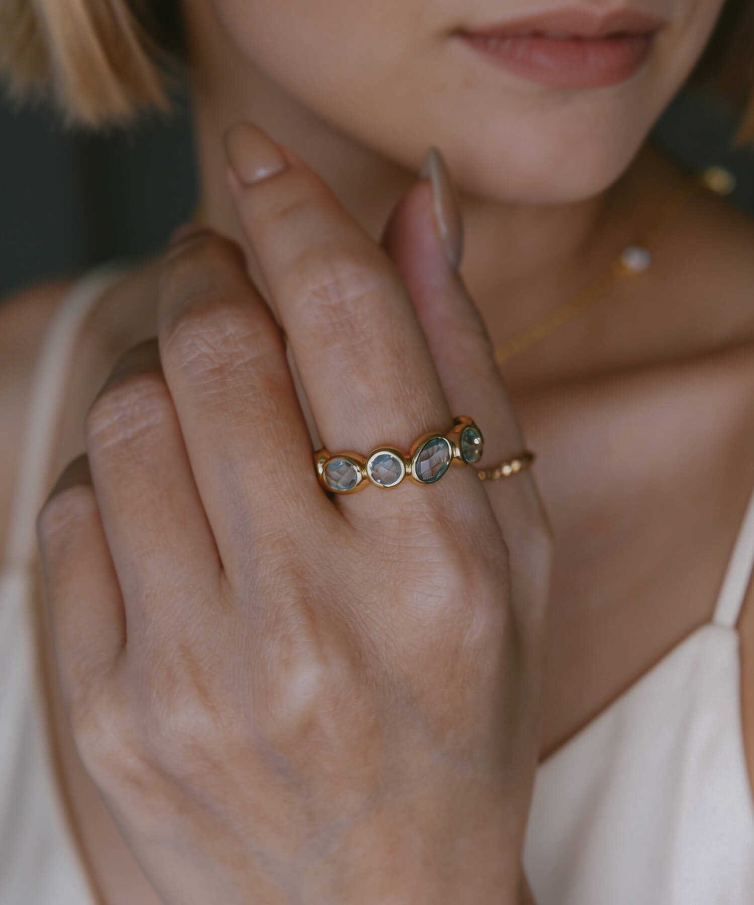 18K Gold Plated Sterling Silver Sky Blue Topaz Eternity Gemstone Ring | ANTHEIA AQUA