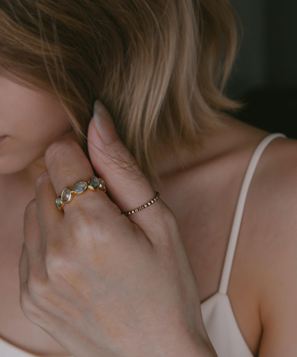 18K Gold Plated Sterling Silver Sky Blue Topaz Eternity Gemstone Ring | ANTHEIA AQUA