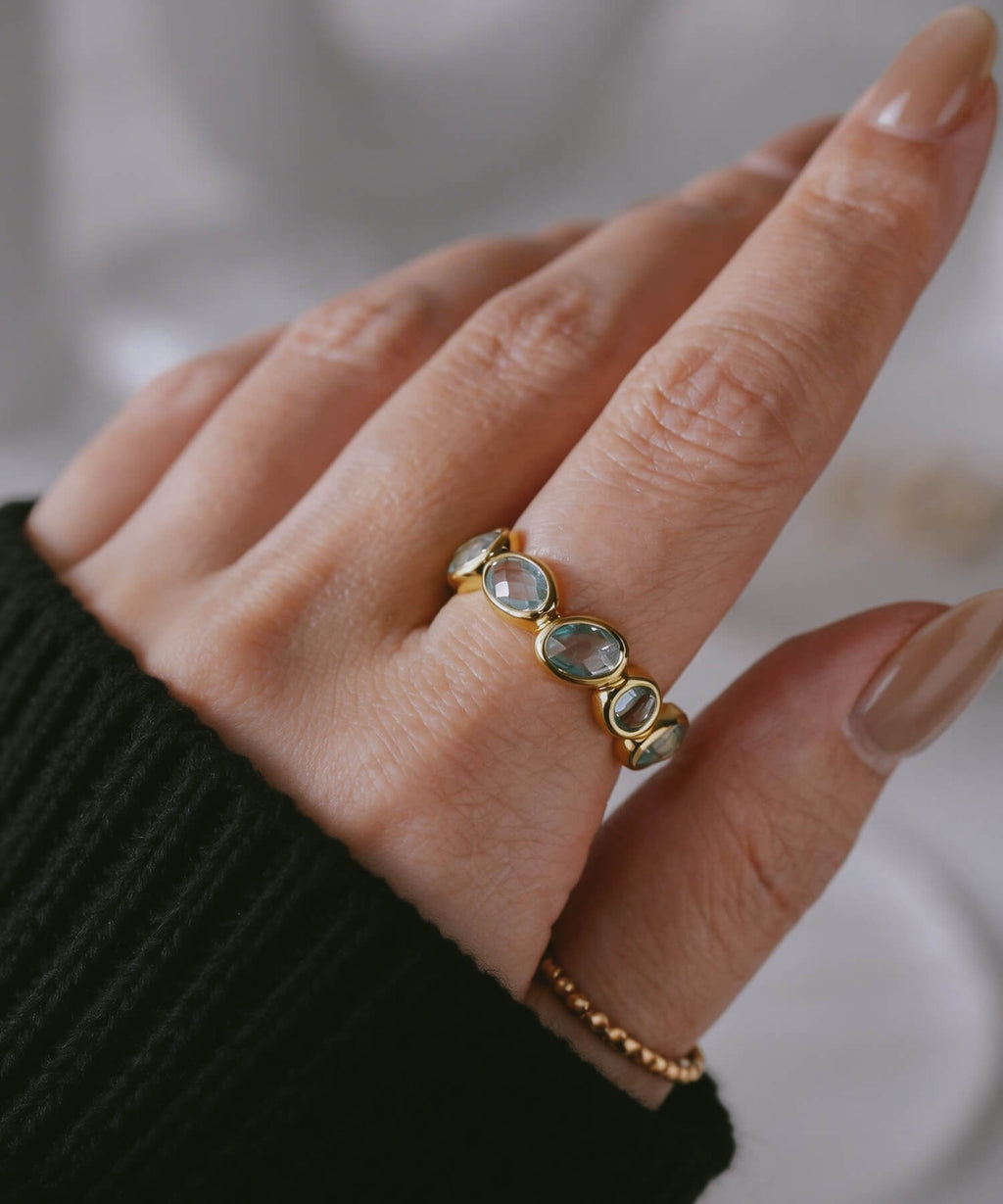 18K Gold Plated Sterling Silver Sky Blue Topaz Eternity Gemstone Ring | ANTHEIA AQUA