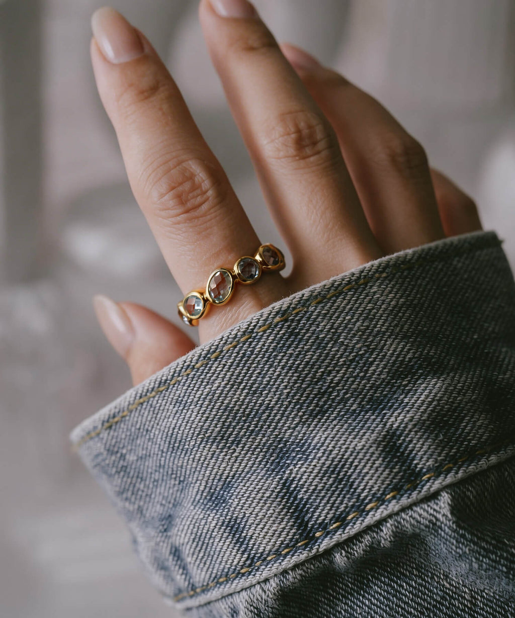 18K Gold Plated Sterling Silver Sky Blue Topaz Eternity Gemstone Ring | ANTHEIA AQUA