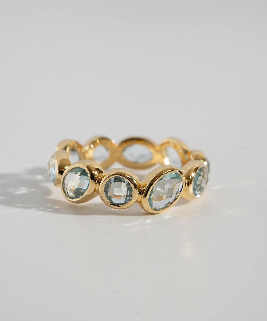 18K Gold Plated Sterling Silver Sky Blue Topaz Eternity Gemstone Ring | ANTHEIA AQUA
