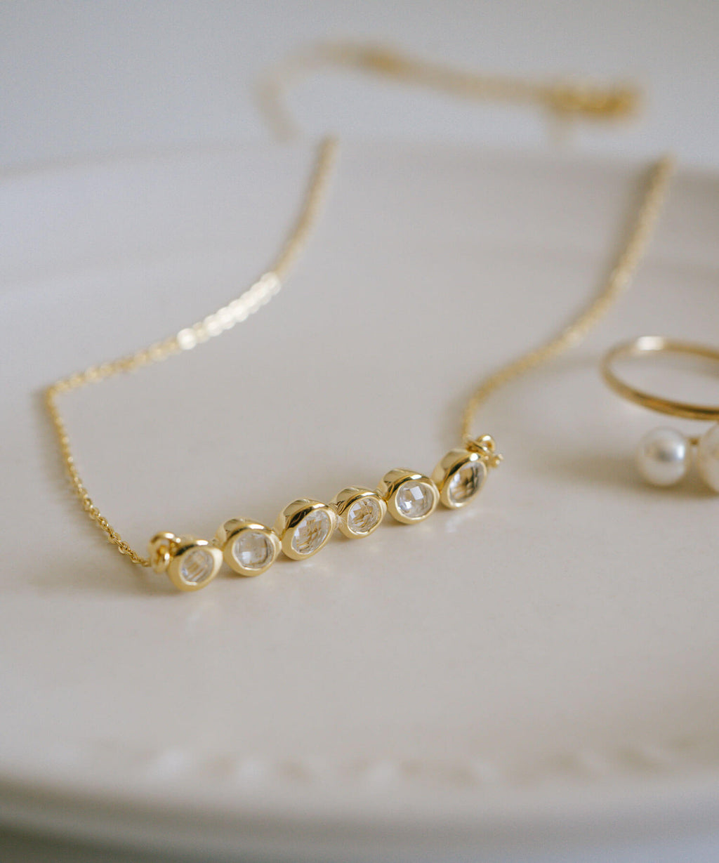 18K Gold Plated Sterling Silver Bezel Bar Necklace | ANTHEIA-SYLVA