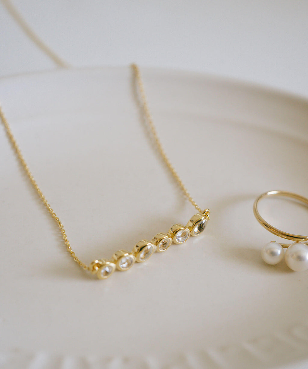 18K Gold Plated Sterling Silver Bezel Bar Necklace | ANTHEIA-SYLVA