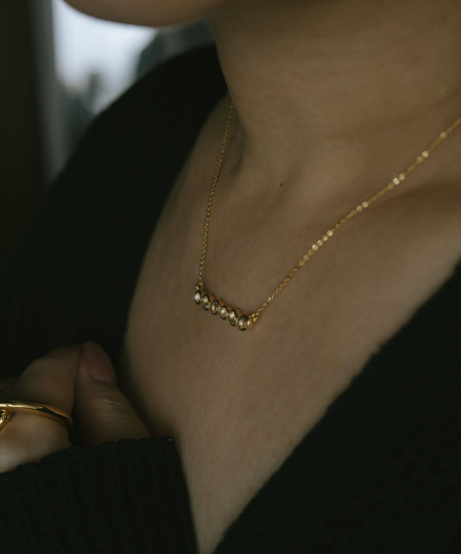 18K Gold Plated Sterling Silver Bezel Bar Necklace | ANTHEIA-SYLVA