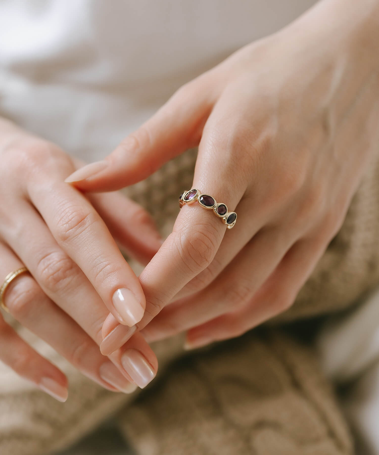 18K Gold Plated Sterling Silver Amethyst Eternity Gemstone Ring | ANTHEIA VIOLA