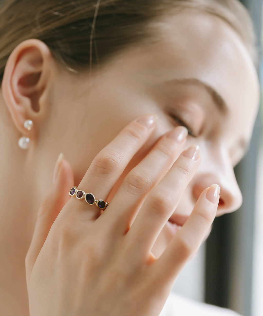 18K Gold Plated Sterling Silver Amethyst Eternity Gemstone Ring | ANTHEIA VIOLA