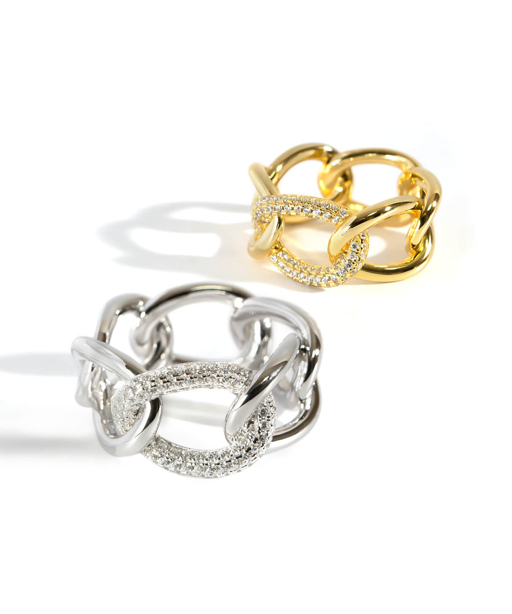 18K Gold Plated Sterling Silver Glint Chain Ring | ARDINA-LINK