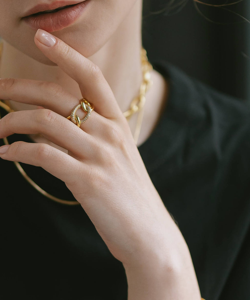 18K Gold Plated Sterling Silver Glint Chain Ring | ARDINA-LINK