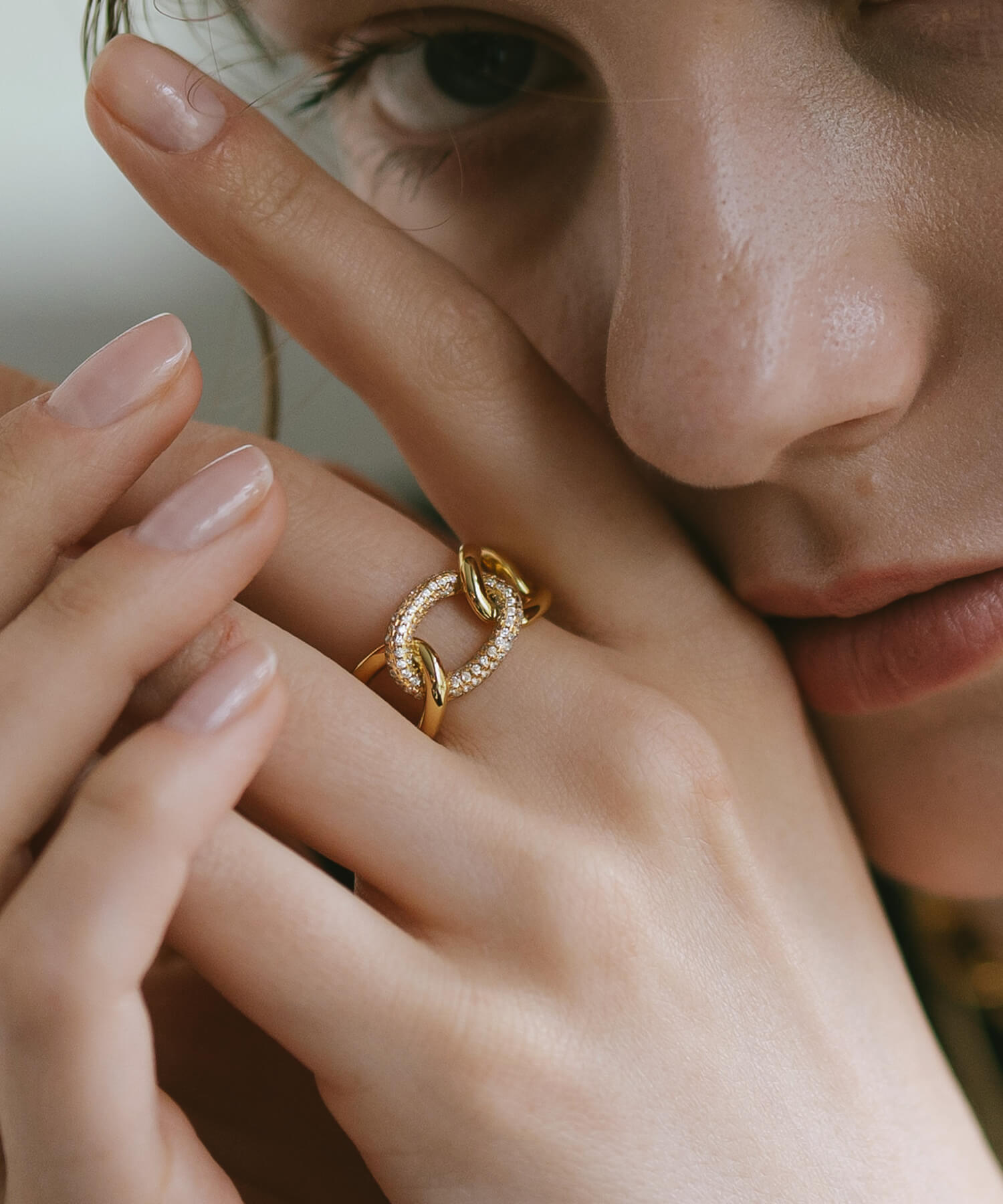 18K Gold Plated Sterling Silver Glint Chain Ring | ARDINA-LINK