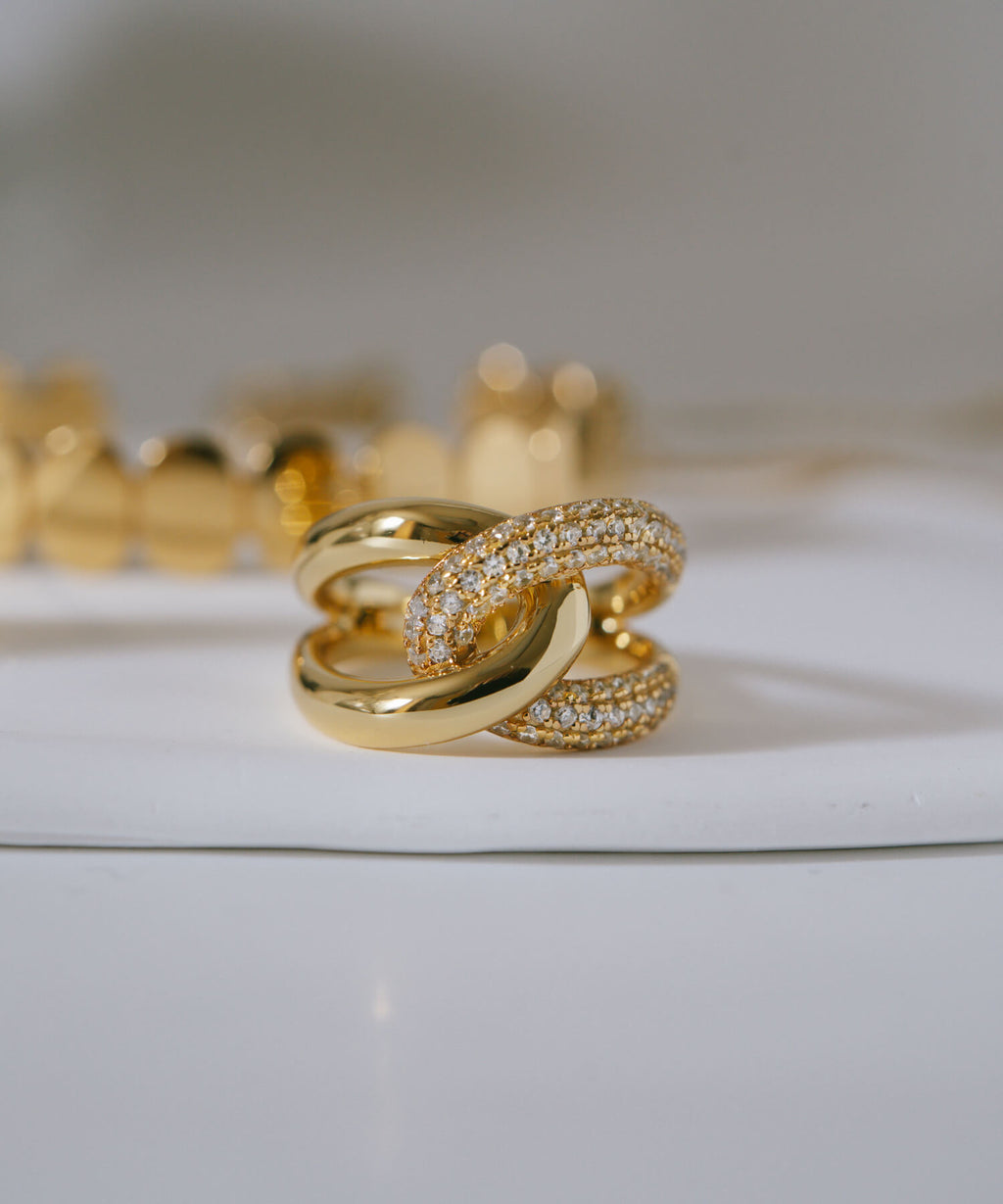 18K Gold Plated Sterling Silver Glint Cross Ring | ARDINA TWIN