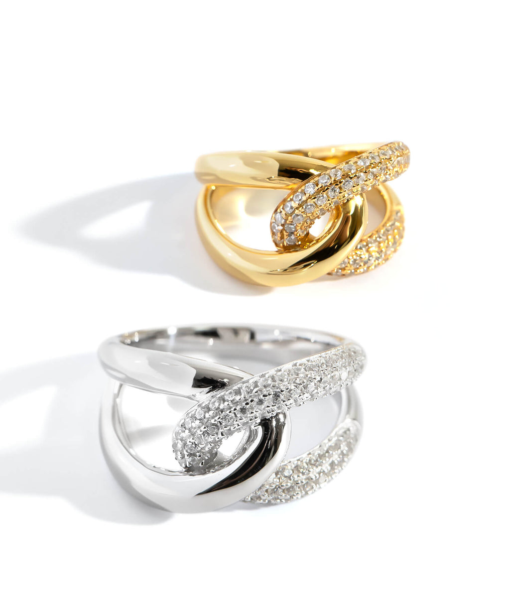 18K Gold Plated Sterling Silver Glint Cross Ring | ARDINA TWIN