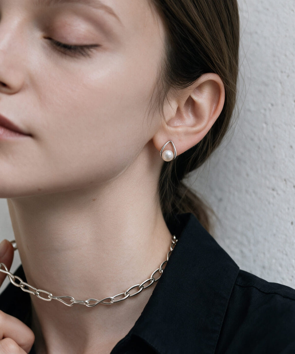 Sterling silver freshwater pearl drop earrings | ARNE