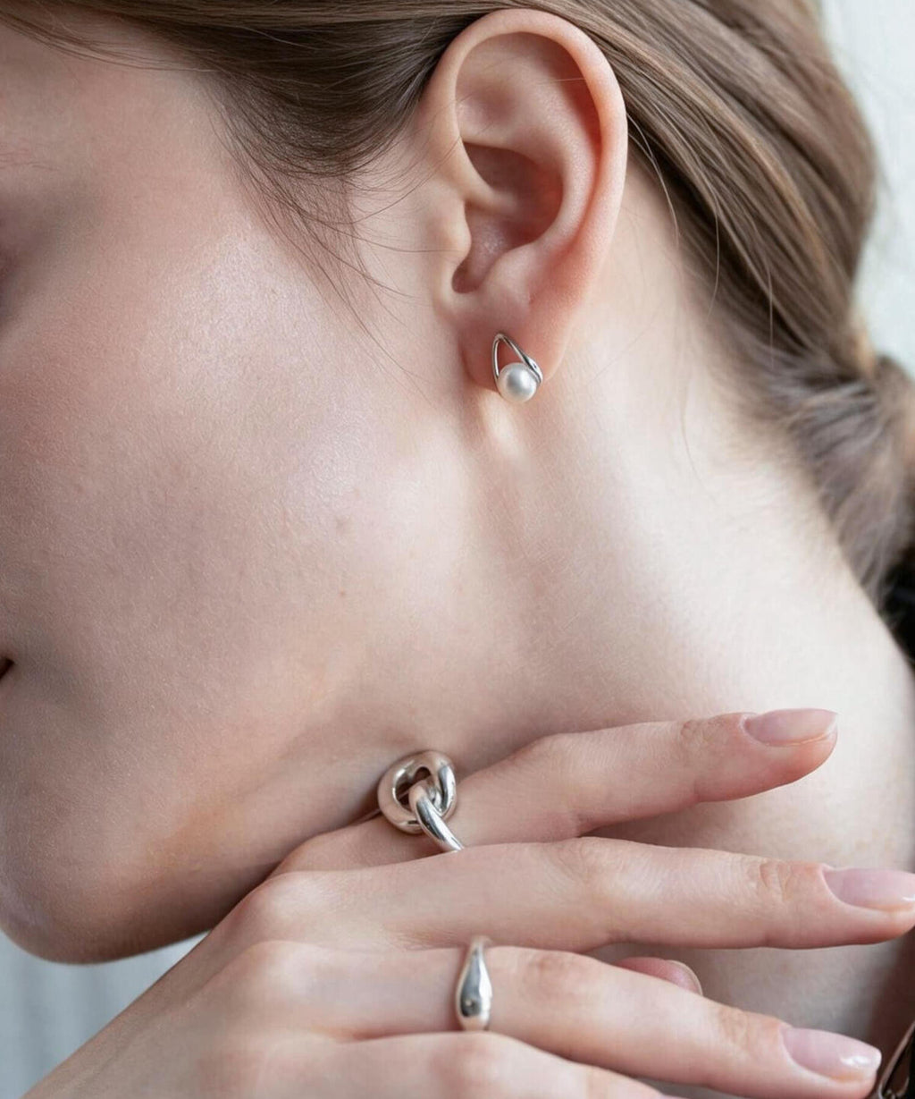 Sterling silver freshwater pearl drop earrings | ARNE