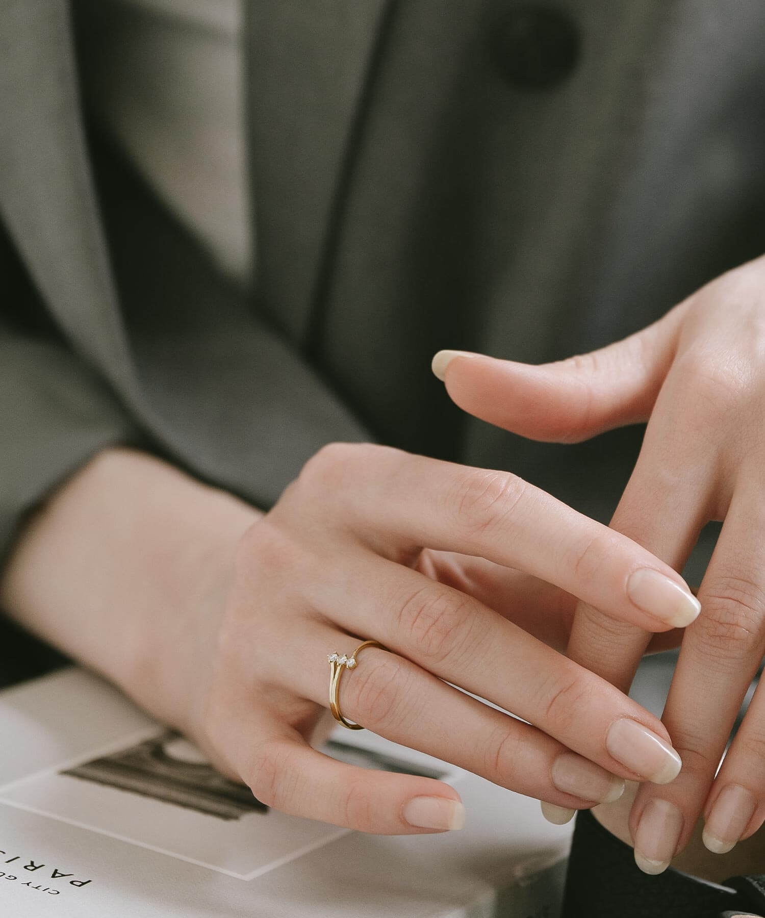 18K Gold Triple Diamond Ring | ASTERI ORION