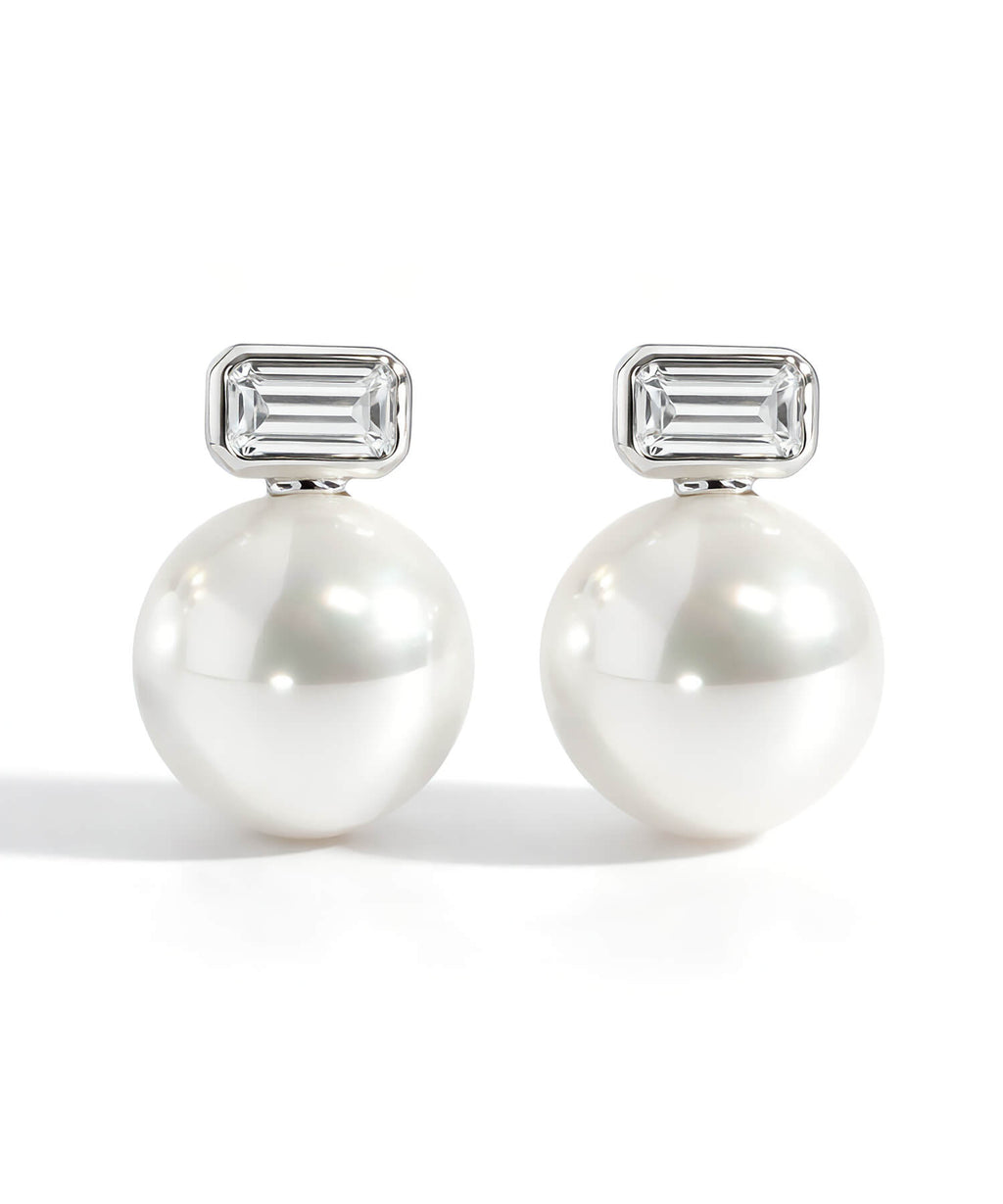 18K Gold Plated Sterling Silver Aurelia Baguette Pearl Earrings | CADREA