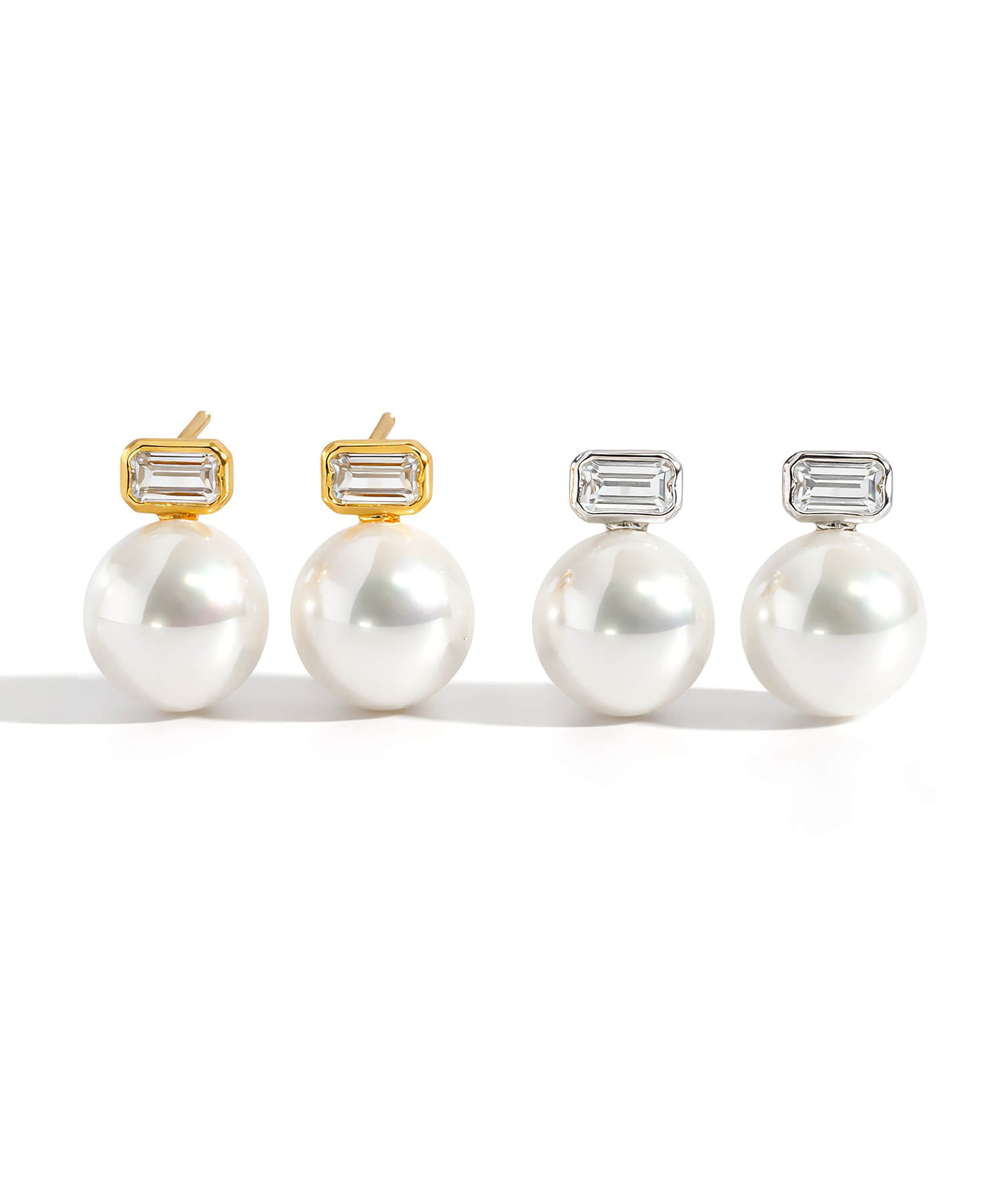 18K Gold Plated Sterling Silver Aurelia Baguette Pearl Earrings | CADREA