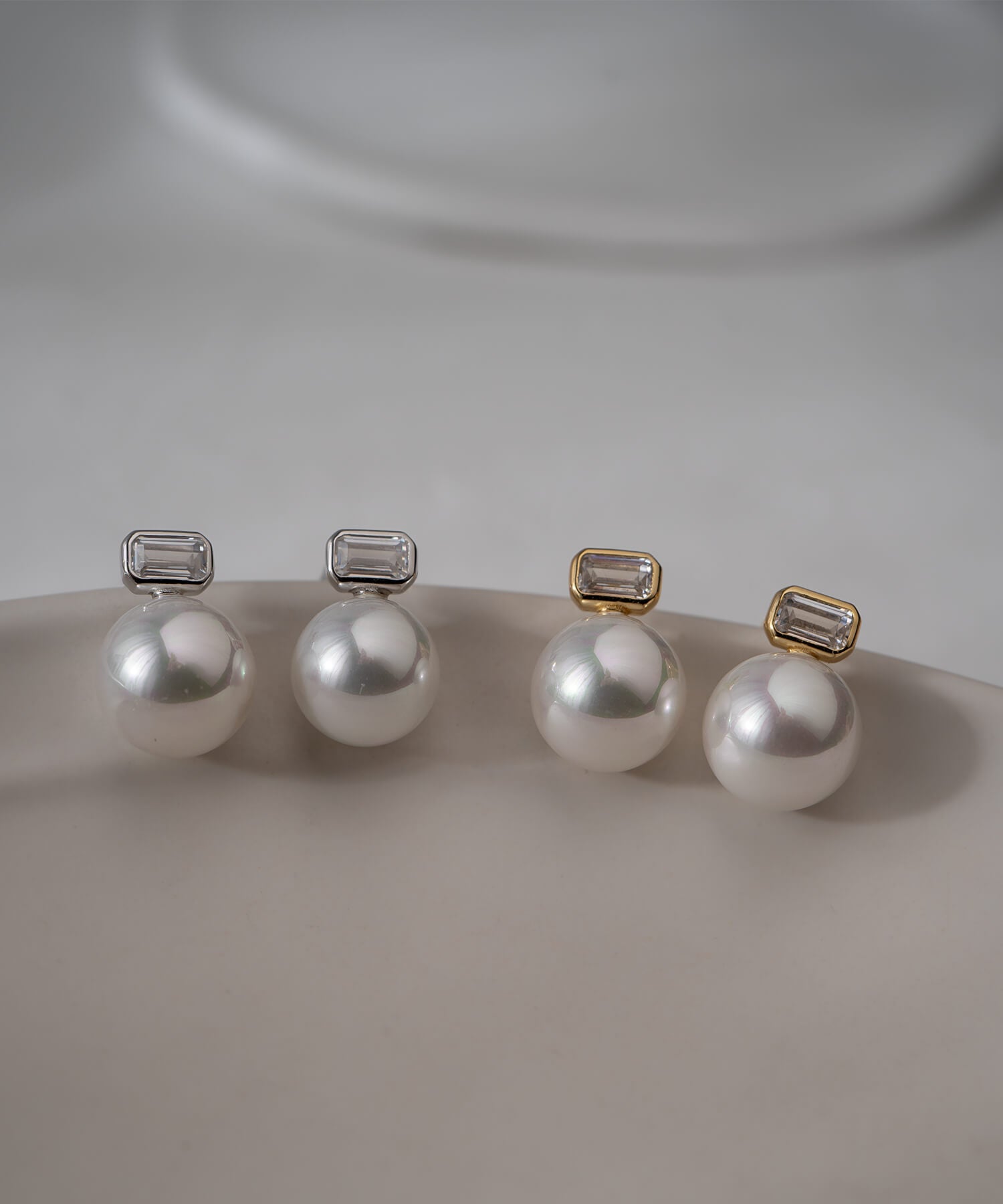 18K Gold Plated Sterling Silver Aurelia Baguette Pearl Earrings | CADREA