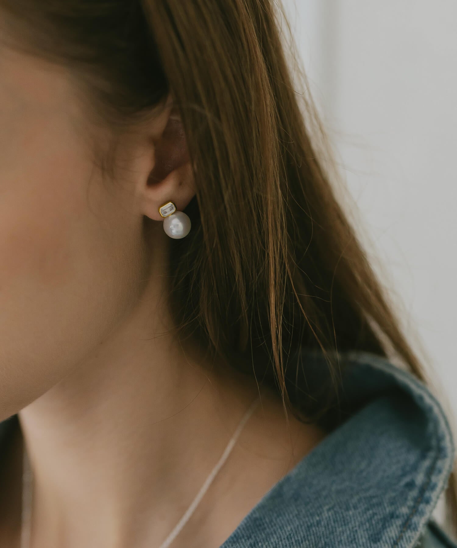 18K Gold Plated Sterling Silver Aurelia Baguette Pearl Earrings | CADREA