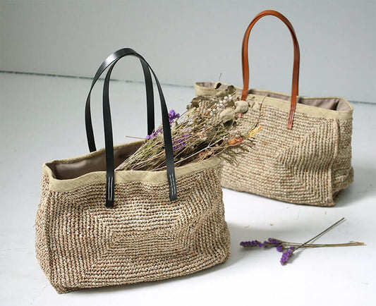 Leather Handle Straw Bag | CANETTA-M