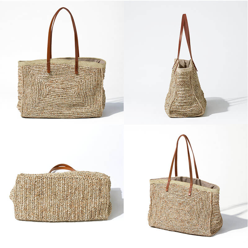 Leather Handle Straw Bag | CANETTA-M